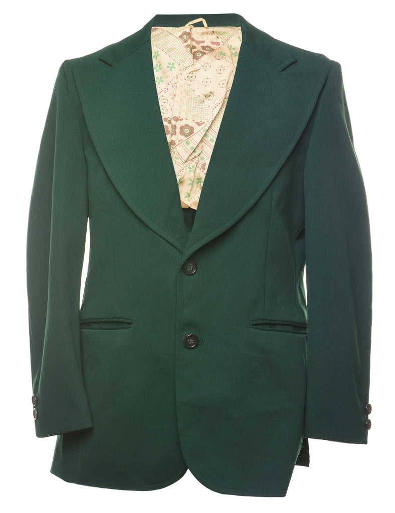 Campus Dark Green 1970s Floral Lined Blazer - M