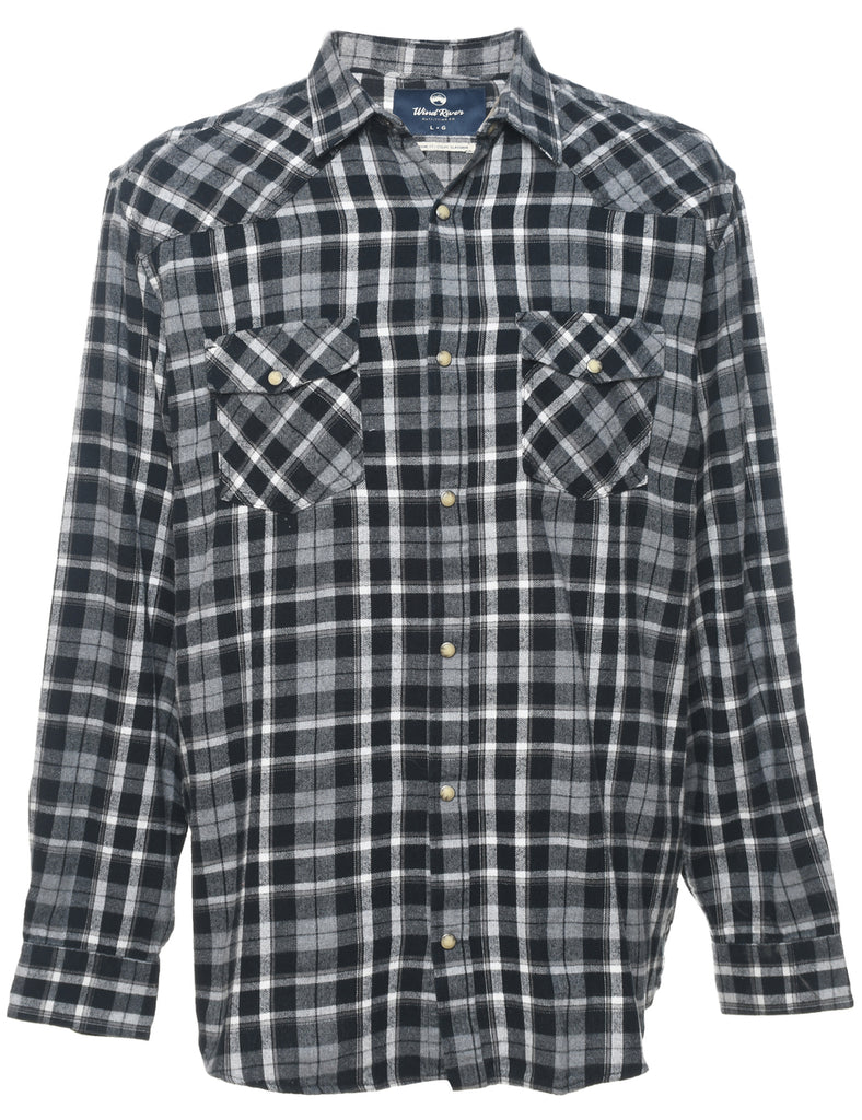 Checked Black & White Flannel Shirt - L