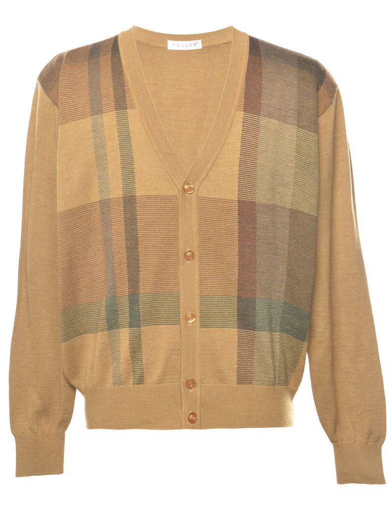 Checked Brown Cardigan - L