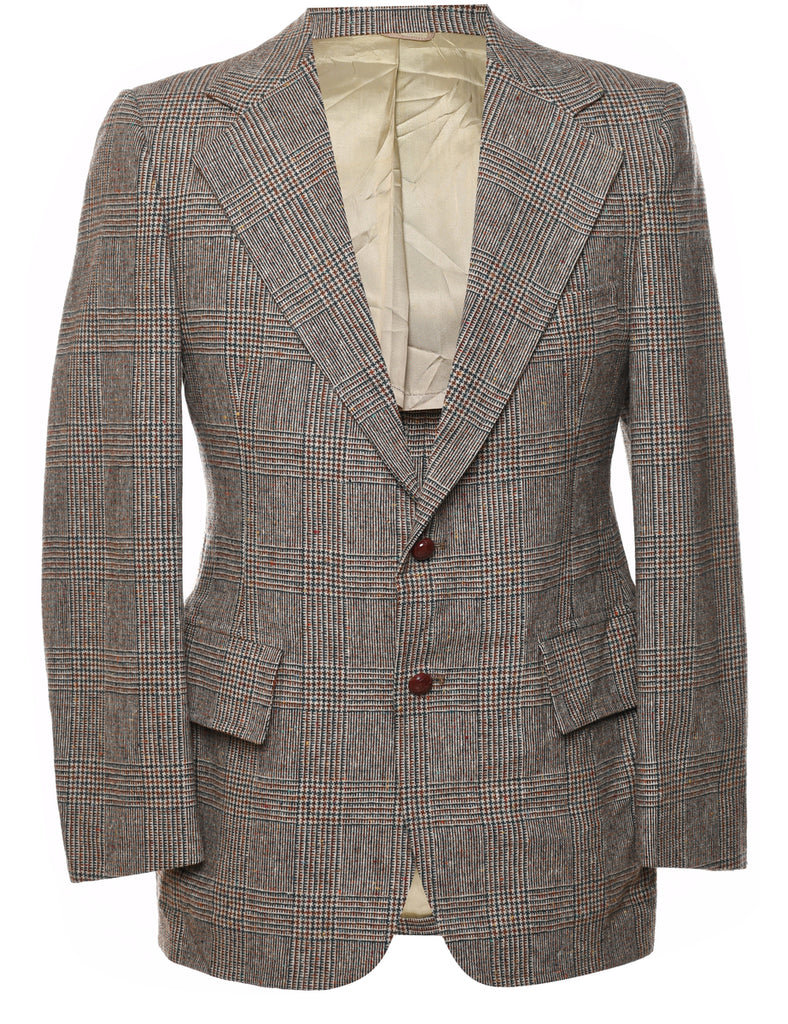 Checked Navy & Light Brown Classic Blazer - L