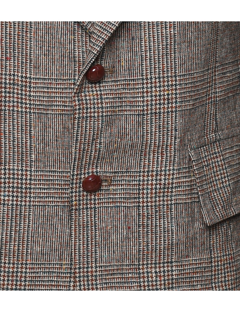 Checked Navy & Light Brown Classic Blazer - L
