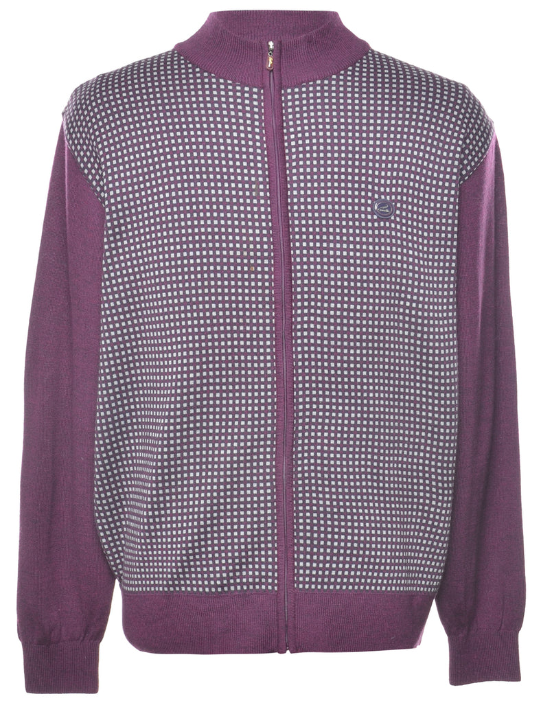 Checked Plum Cardigan - L