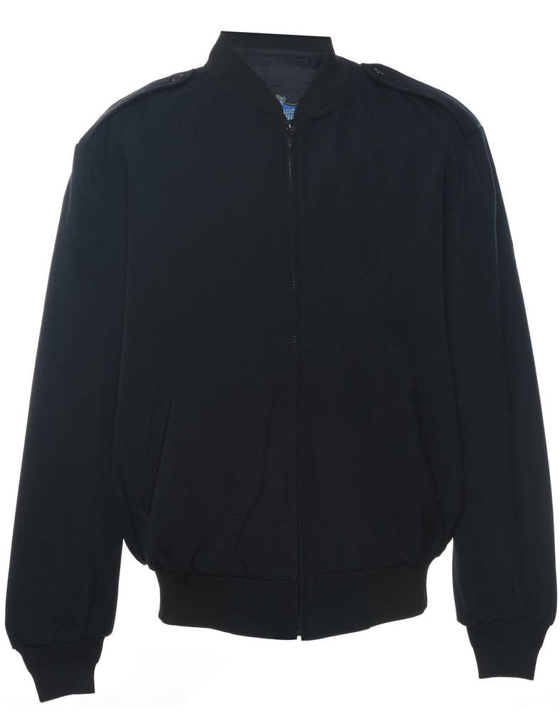 Classic Black Zip-Front Bomber Jacket - XL