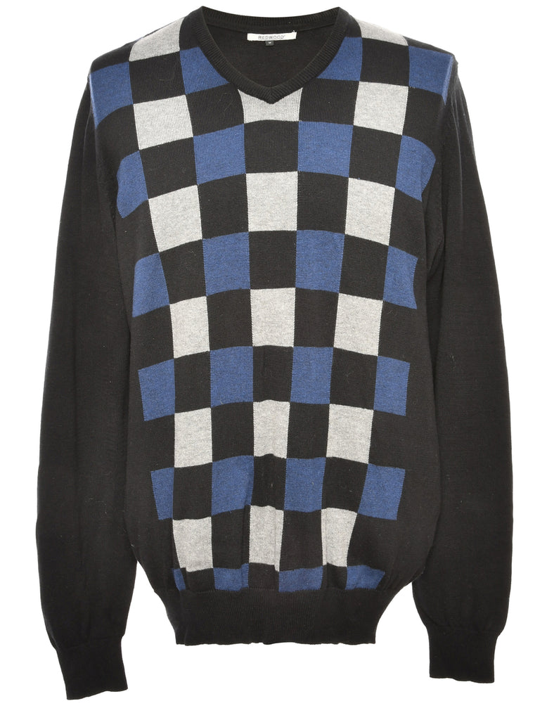 Colour Block Black & Blue Jumper - XXL
