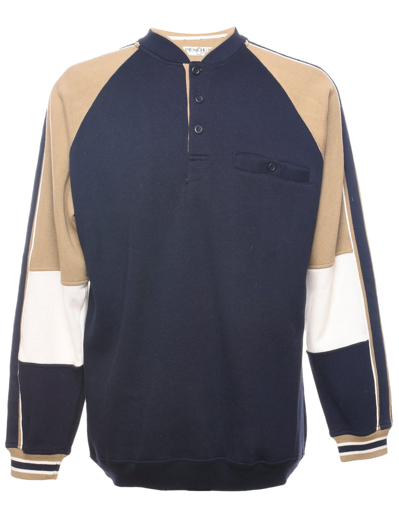 Colour Block Plain Navy & Beige Sweatshirt - M