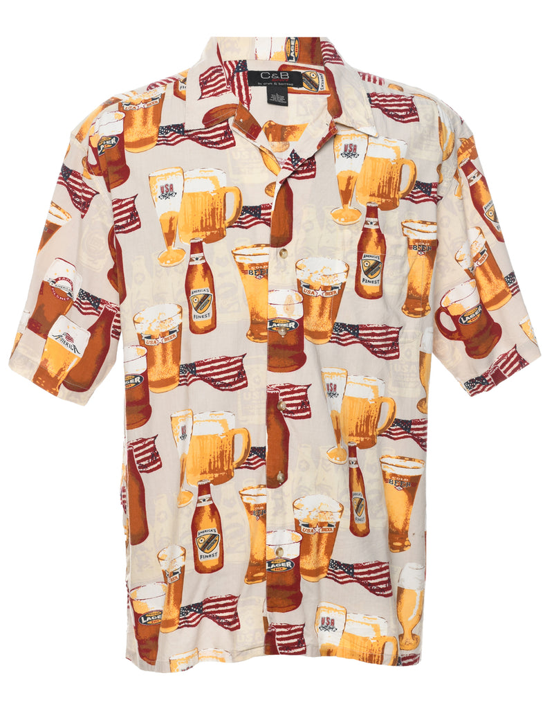 Croft & Barrow Beer Print Hawaiian Shirt - L