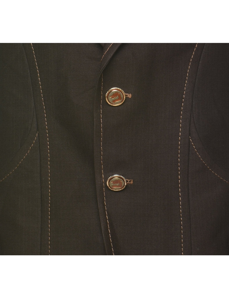 Dark Brown Classic Contrast Stitch 1970s Blazer - S