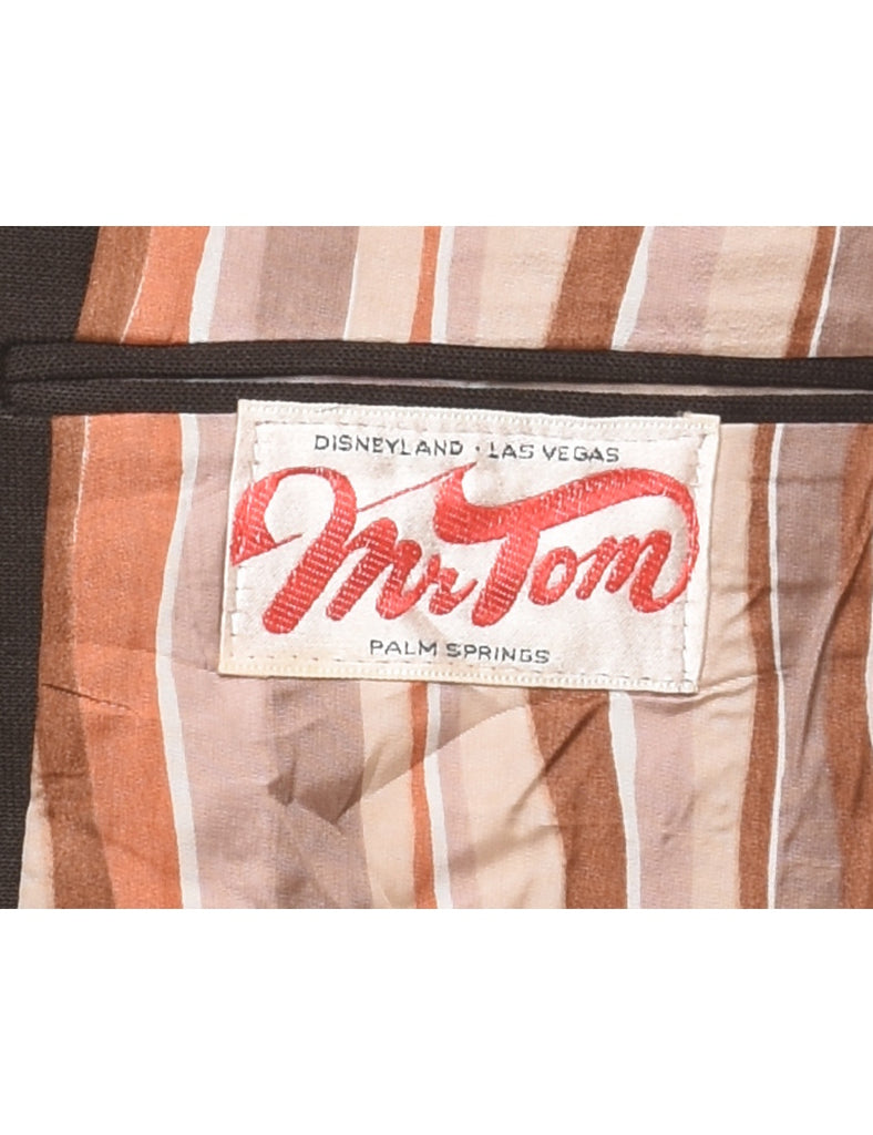 Dark Brown Classic Contrast Stitch 1970s Blazer - S