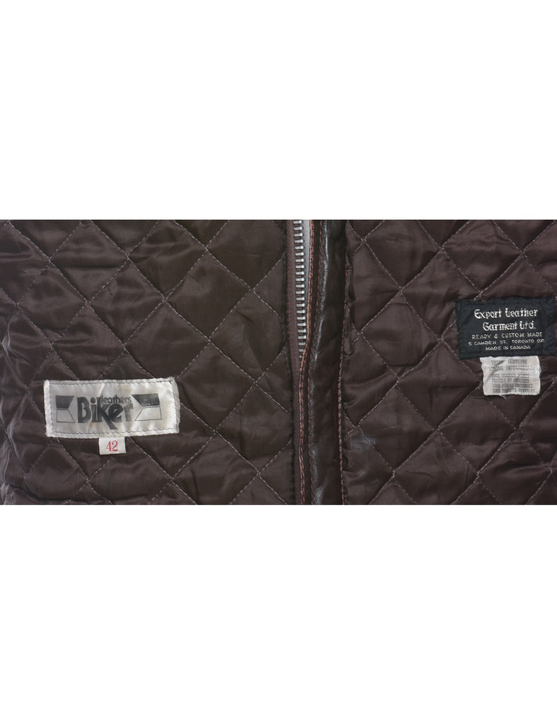 Dark Brown Tailored Zip-Front Leather Jacket - M
