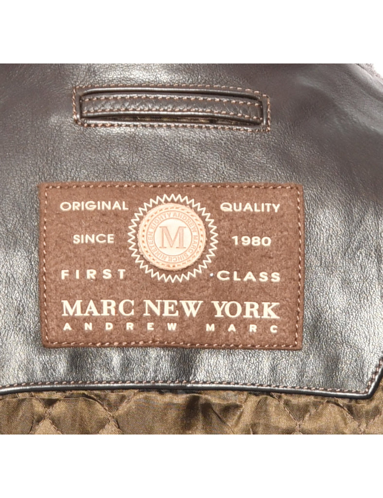 Dark Brown Zip-Front Leather Jacket - L