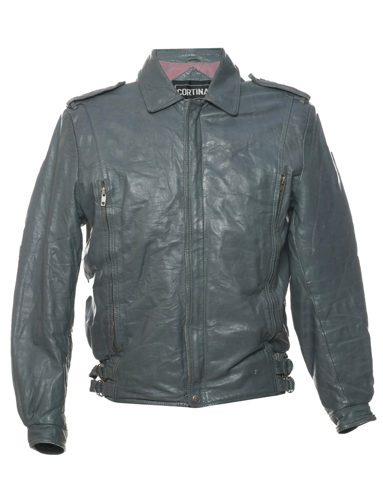 Dark Grey Leather Jacket - M