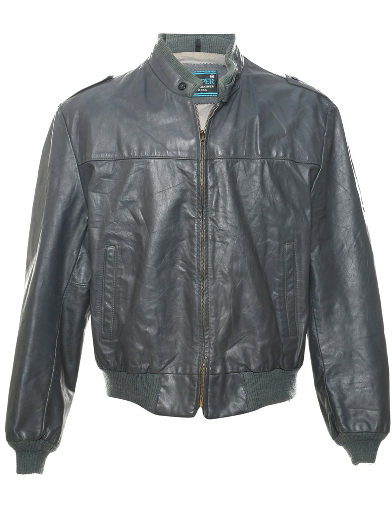 Dark Grey Leather Jacket - M