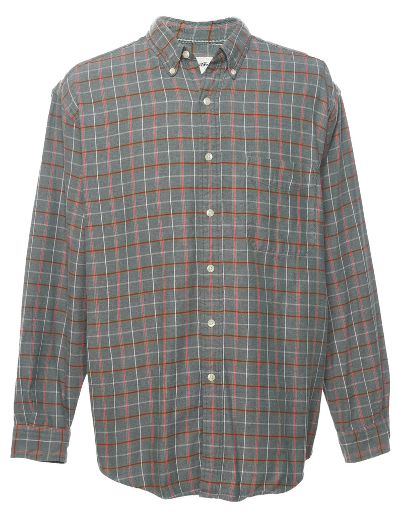 Eddie Bauer Checked Grey & Maroon 1990s Shirt - L