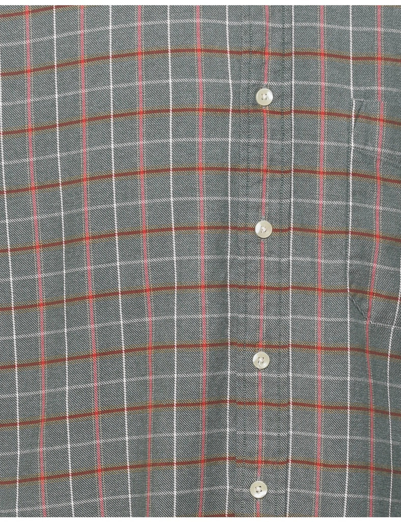 Eddie Bauer Checked Grey & Maroon 1990s Shirt - L