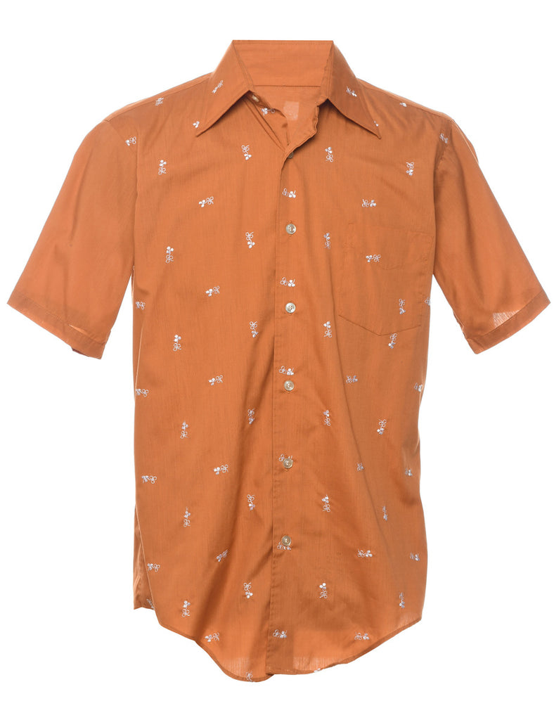Embroidered Burnt Orange & White Shirt - M