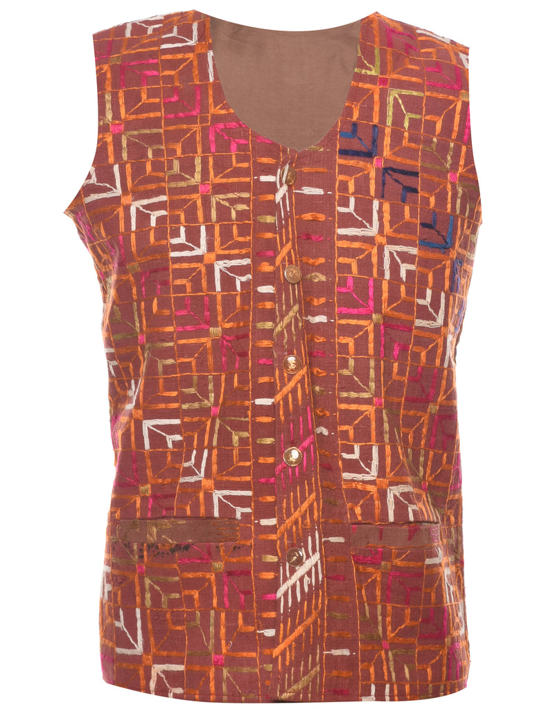 Embroidered Terracotta Waistcoat - S