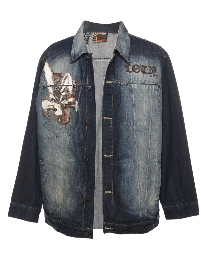 Faded Wash Lot 29 1990s Cartoon Design Denim Jacket - XL