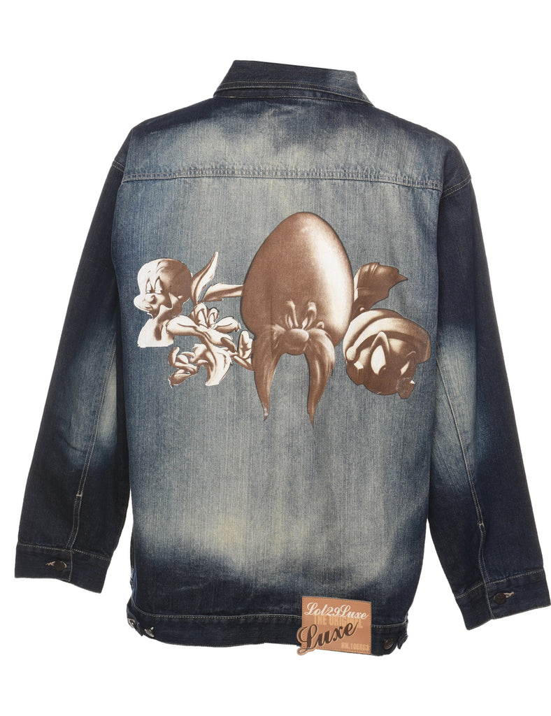 Faded Wash Lot 29 1990s Cartoon Design Denim Jacket - XL