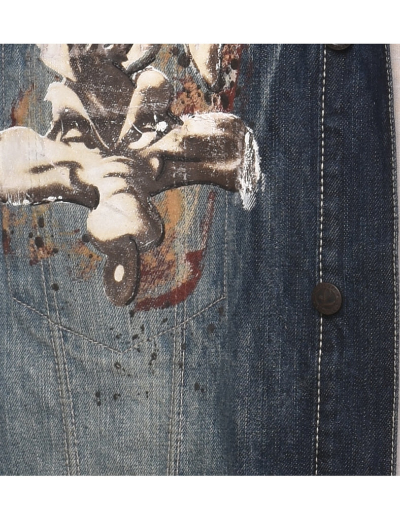 Faded Wash Lot 29 1990s Cartoon Design Denim Jacket - XL