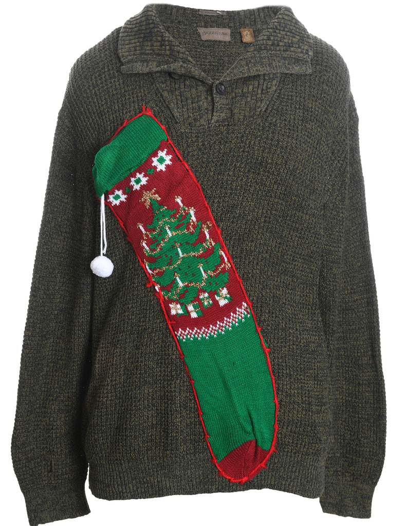 Festive Print Christmas Jumper - L