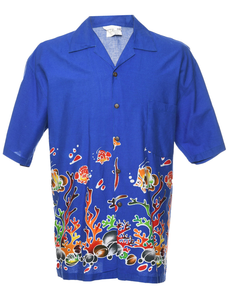Fish Print Blue Hawaiian Shirt - XXL