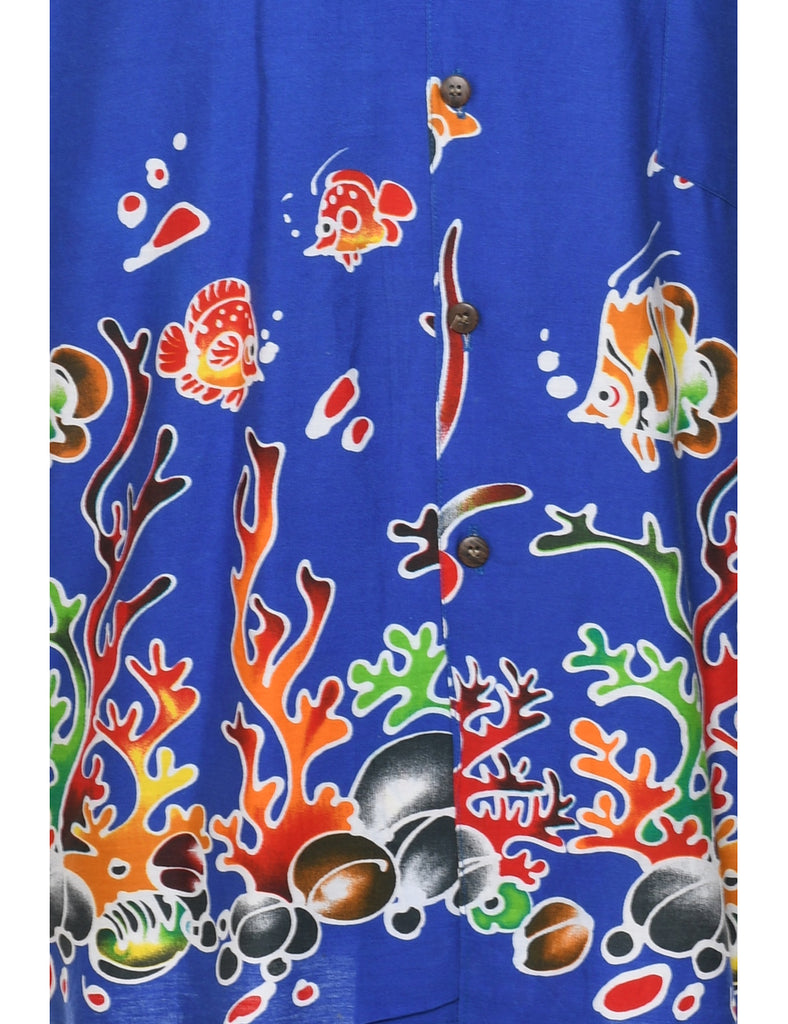 Fish Print Blue Hawaiian Shirt - XXL