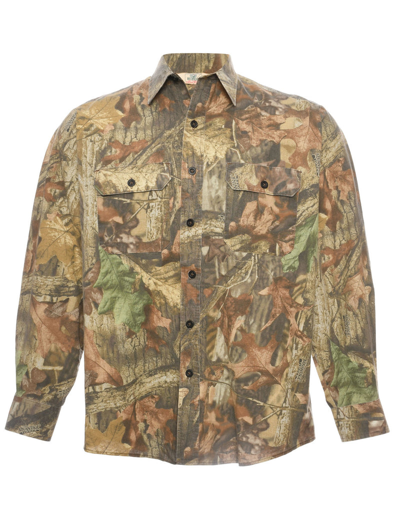 Green & Light Brown Printed Shirt - XL