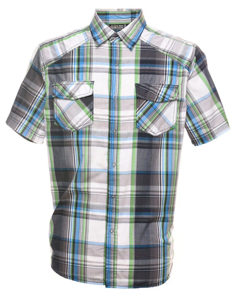 Grey & Green Classic Checked Shirt - M