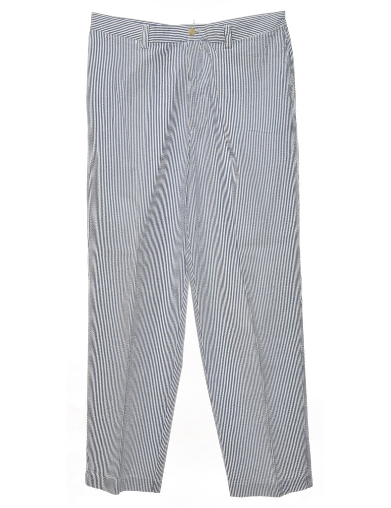 Grey & White Striped Pattern Tapered Trousers - W34 L31