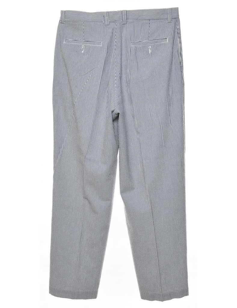 Grey & White Striped Pattern Tapered Trousers - W34 L31