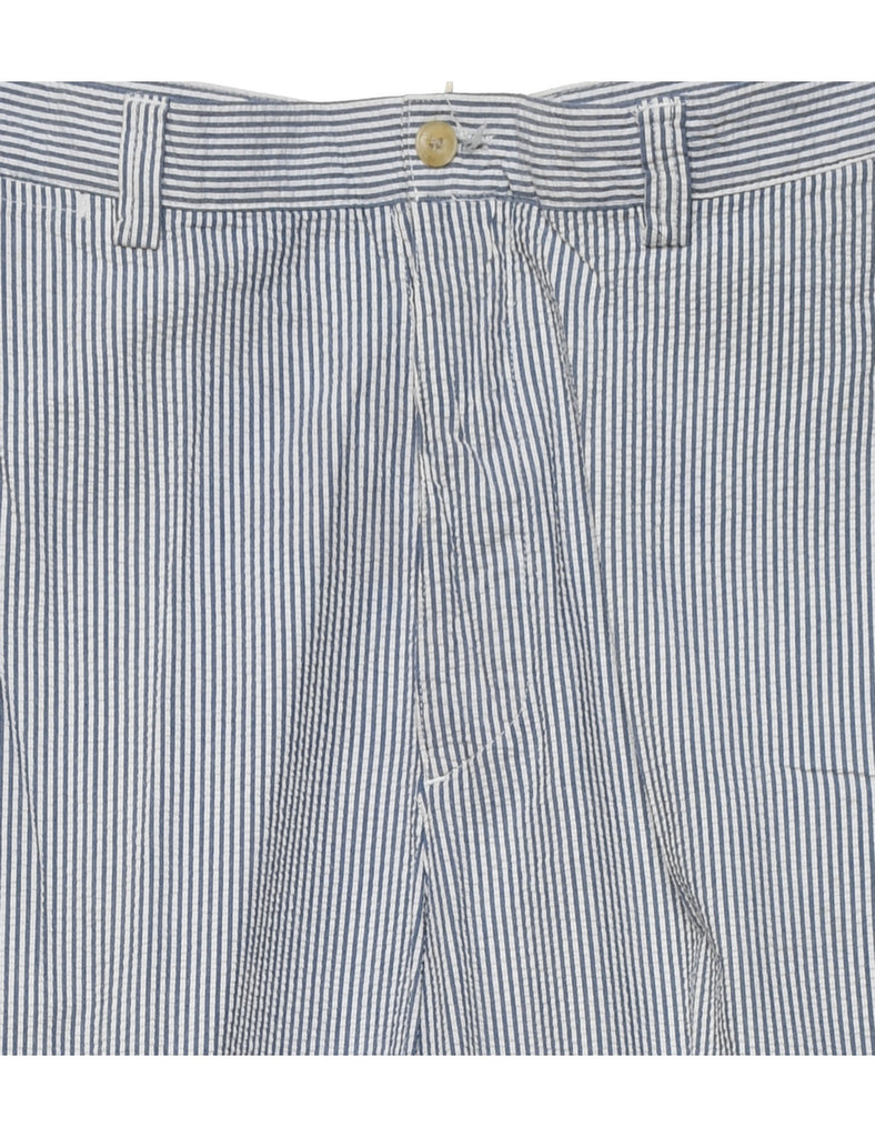 Grey & White Striped Pattern Tapered Trousers - W34 L31