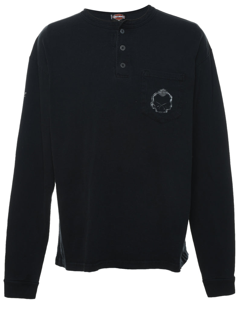Harley Davidson Black Long-Sleeve Plain T-shirt - XL