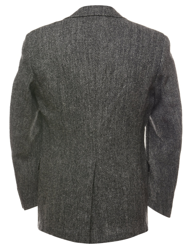 Herringbone Grey Harris Tweed Wool Blazer - M