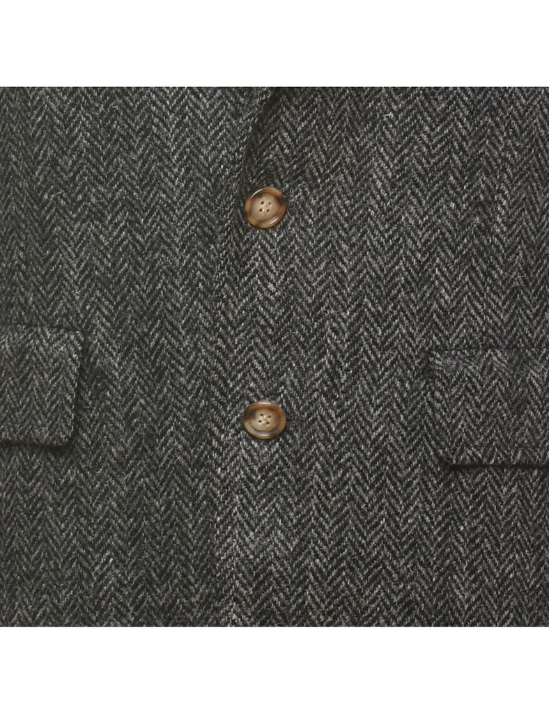 Herringbone Grey Harris Tweed Wool Blazer - M