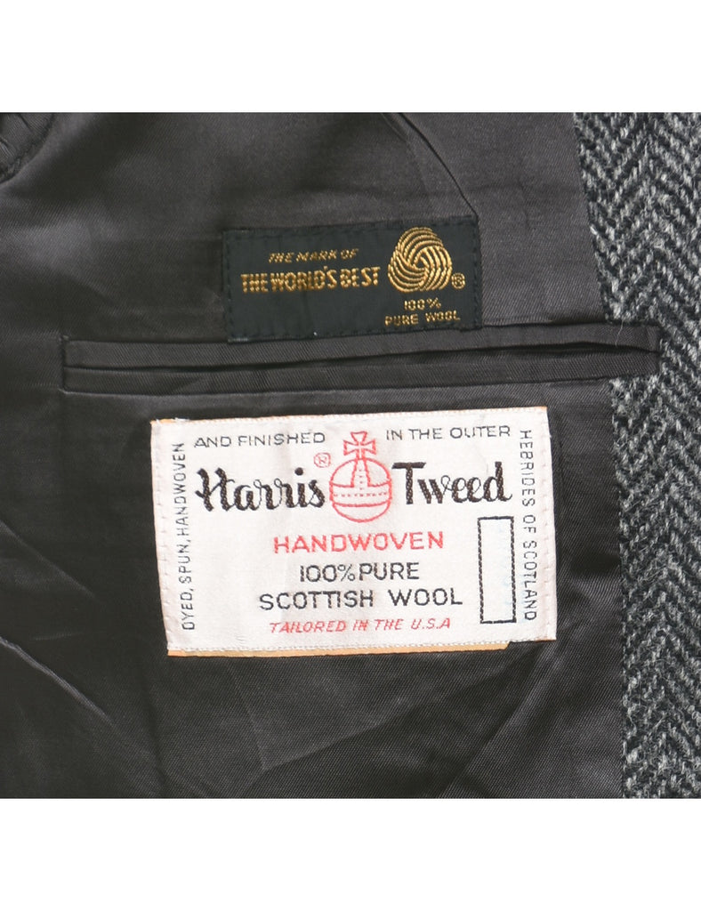 Herringbone Grey Harris Tweed Wool Blazer - M