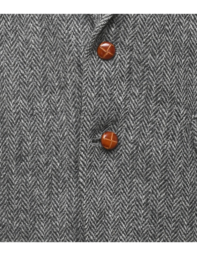 Herringbone Tweed 100% Wool Blazer - L