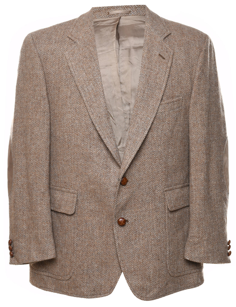 Herringbone Tweed Light Brown Classic Blazer - L