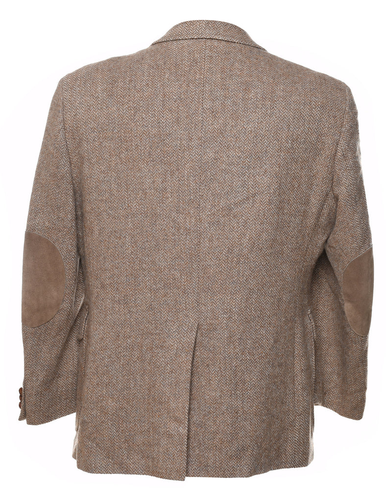 Herringbone Tweed Light Brown Classic Blazer - L