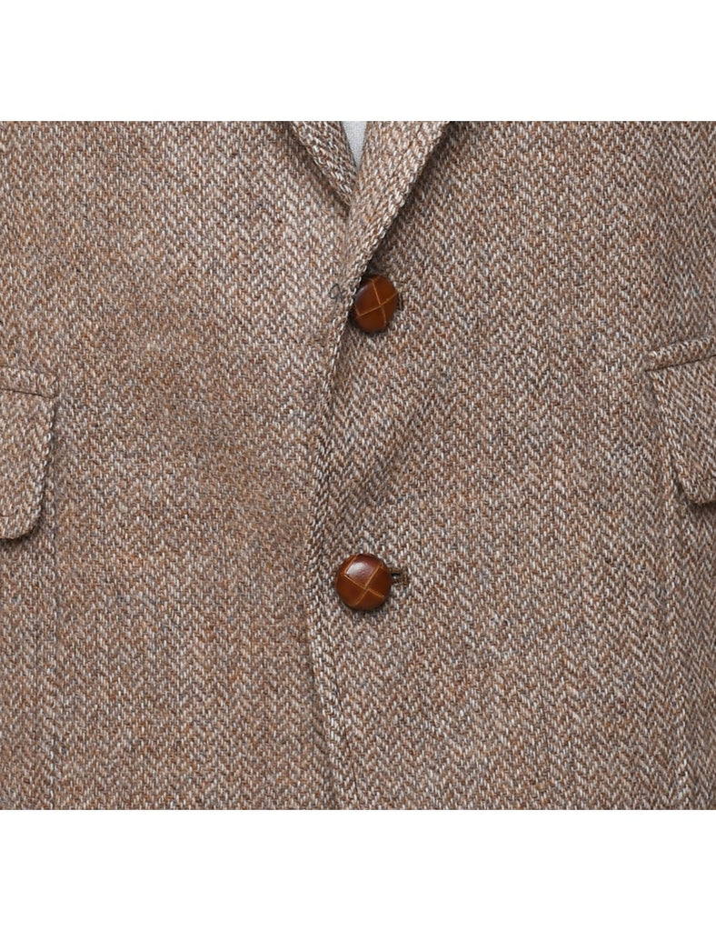 Herringbone Tweed Light Brown Classic Blazer - L