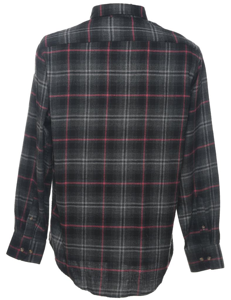 Izod Dark Grey & Red 1990s Flannel Shirt - S