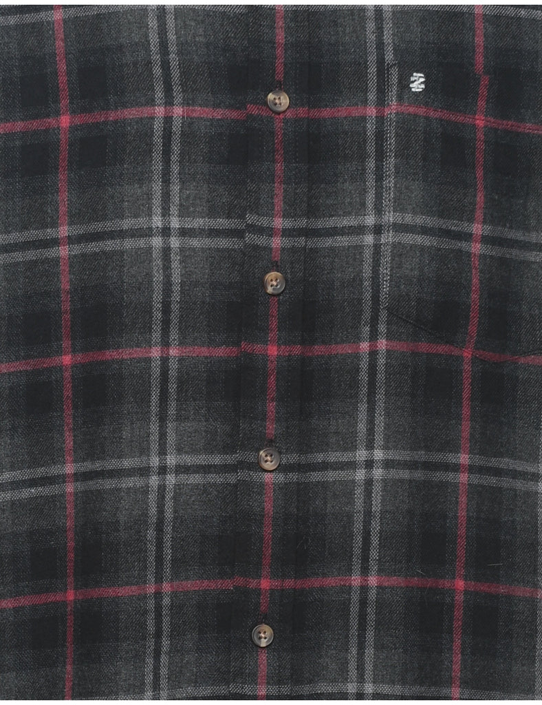 Izod Dark Grey & Red 1990s Flannel Shirt - S
