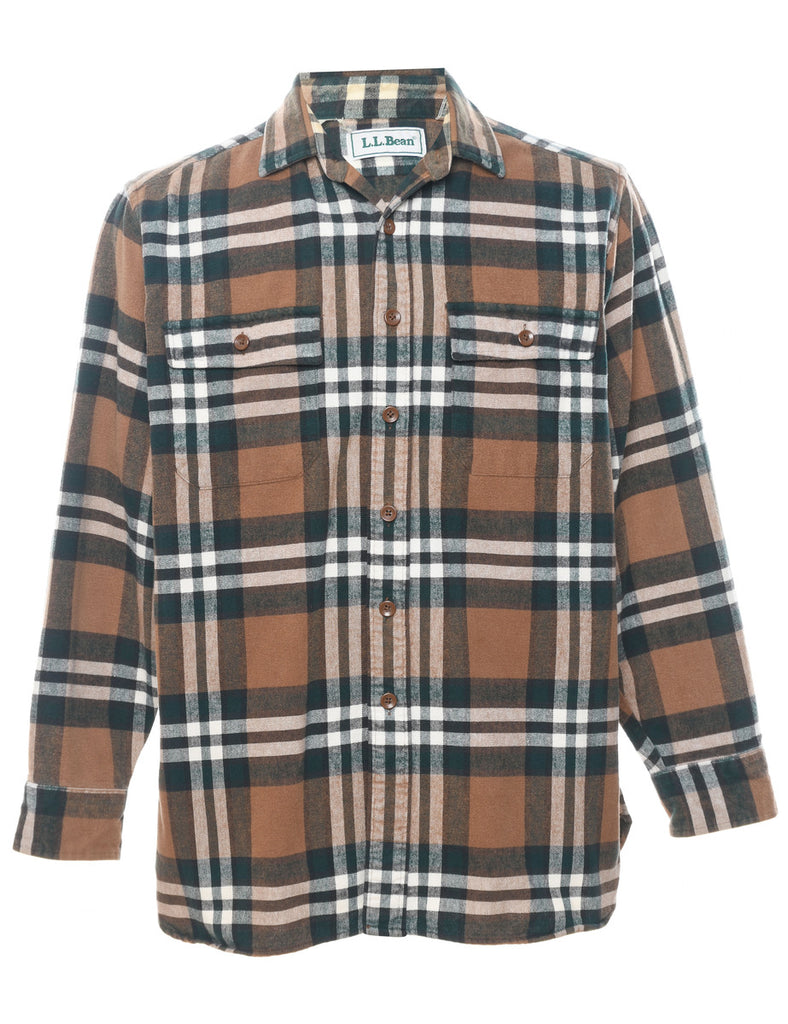 L.L. Bean Checked Brown & White Flannel Shirt - M