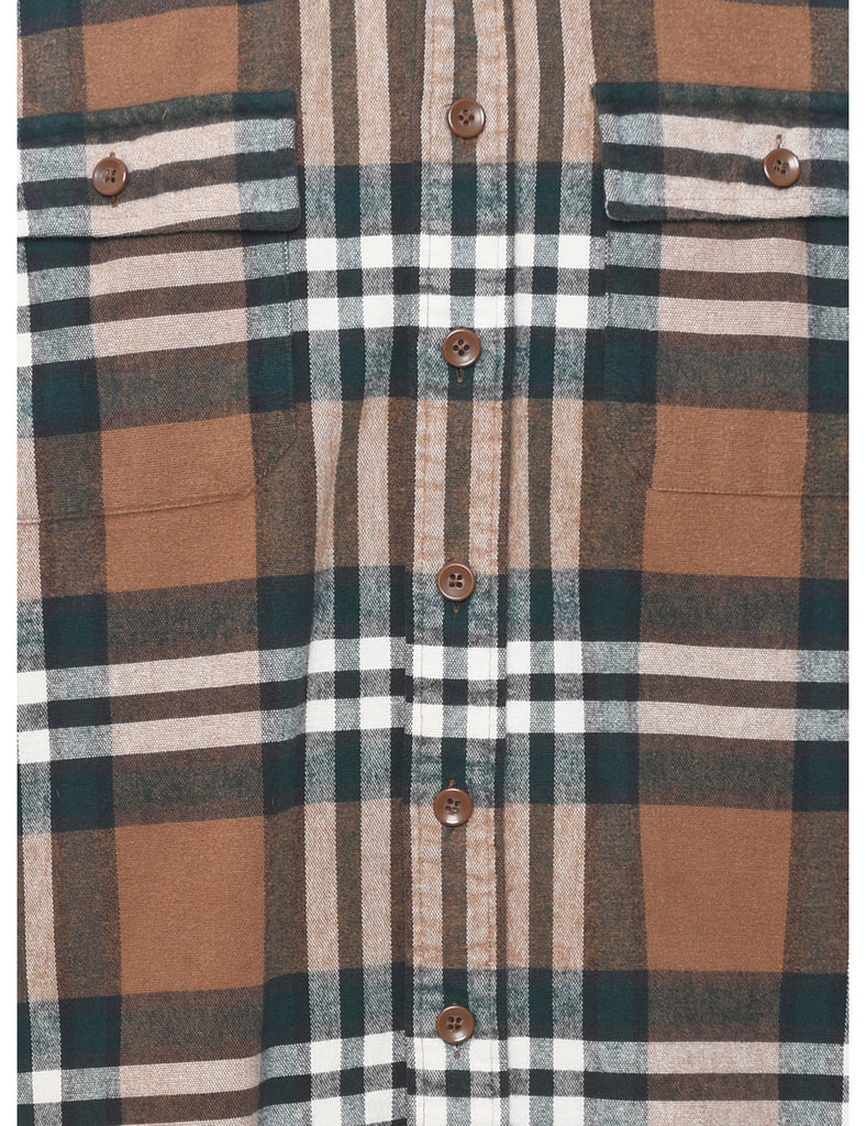 L.L. Bean Checked Brown & White Flannel Shirt - M