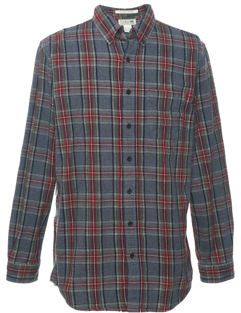 L.L. Bean Maroon & Grey Checked Flannel Shirt - L