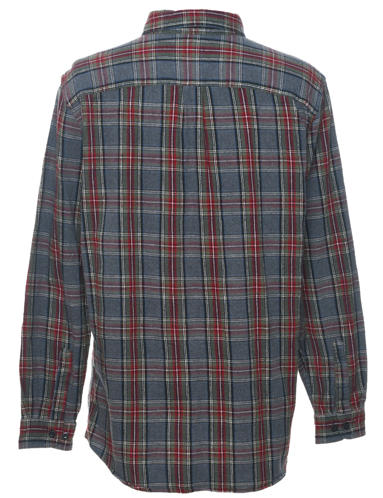 L.L. Bean Maroon & Grey Checked Flannel Shirt - L
