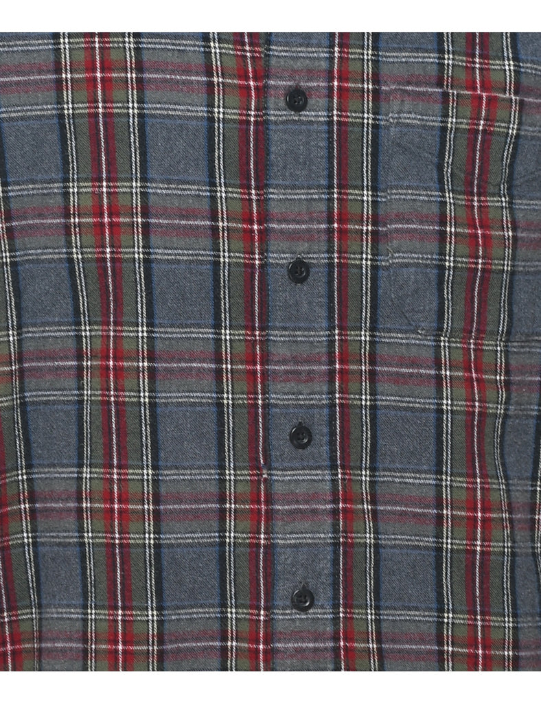 L.L. Bean Maroon & Grey Checked Flannel Shirt - L