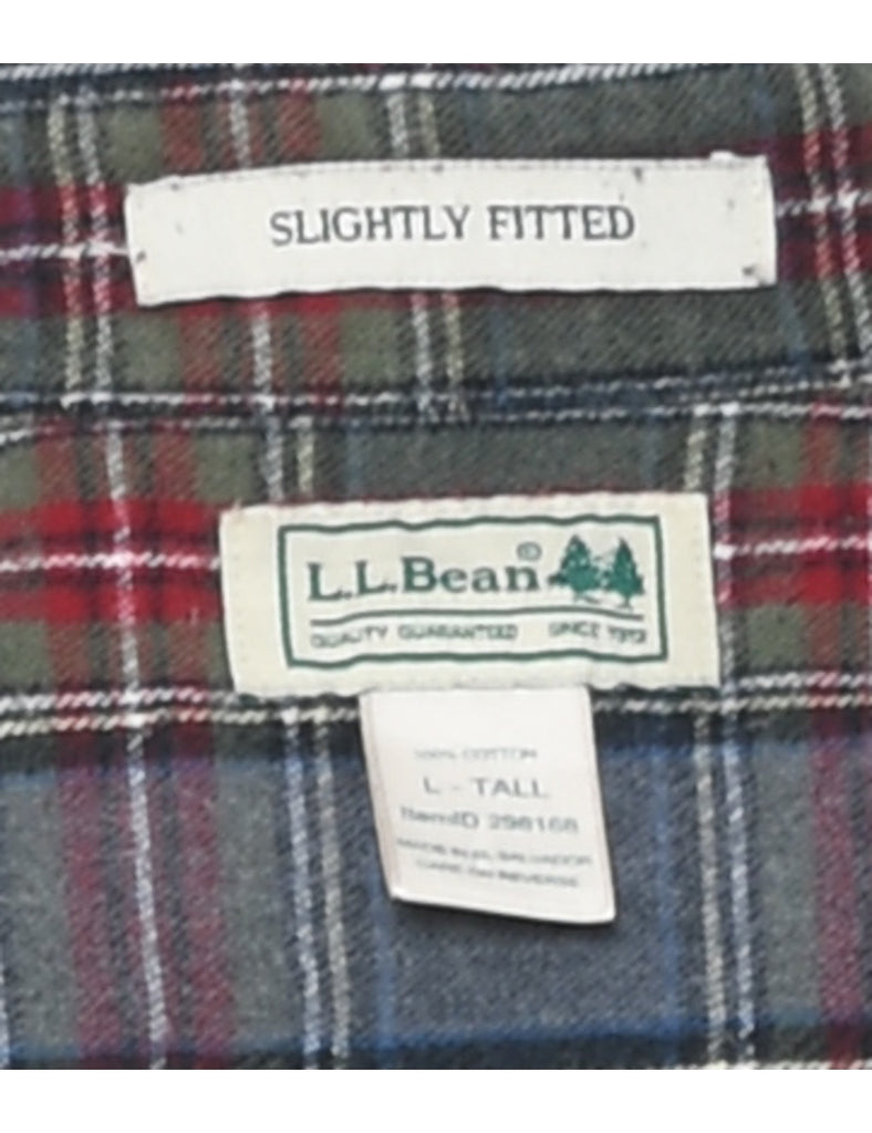 L.L. Bean Maroon & Grey Checked Flannel Shirt - L