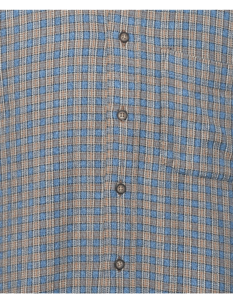 Light Blue & Light Orange Checked Shirt - M