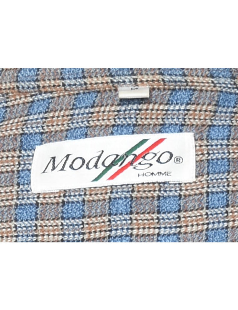 Light Blue & Light Orange Checked Shirt - M