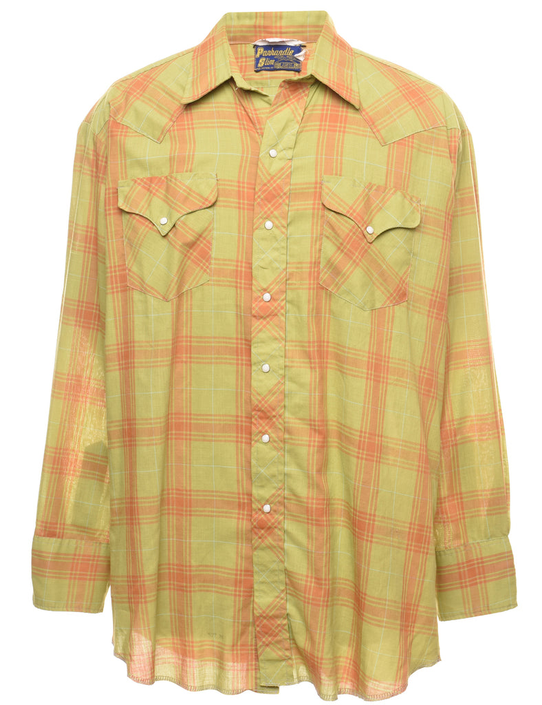 Light Green Checked Western Shirt - XL